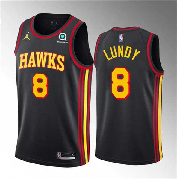 Men%27s Atlanta Hawks #8 Seth Lundy Black 2023 Draft Statement Edition Stitched Jersey Dzhi